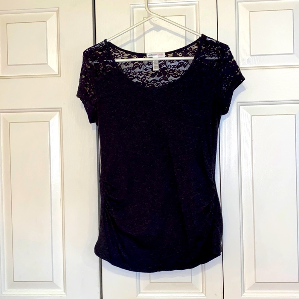 Ambiance Maternity Lace gray stretchy Top - Picture 1 of 6